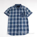 Men's Short Sleeve Denim Twill Plaid Shirt